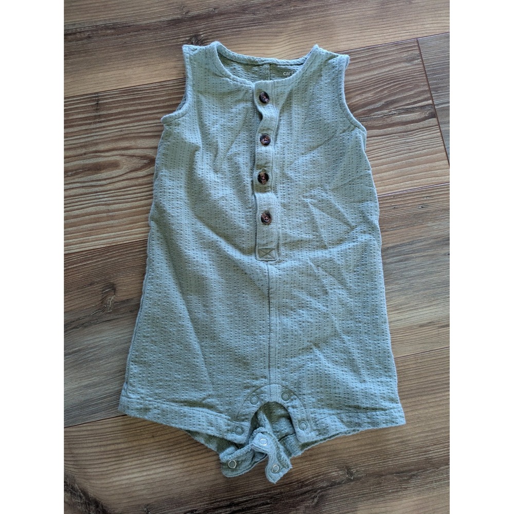 Carter's Mint Green Cotton Knit Sleeveless Shorts Button Snap Romper 18M